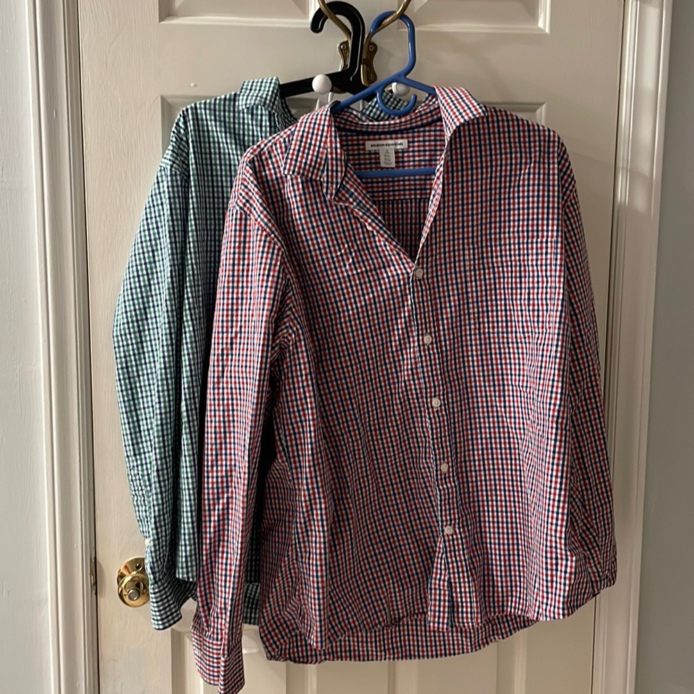Two mens checked button up shirts